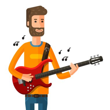 gitarist elektrik gitarda çalıyor. vektör çizim