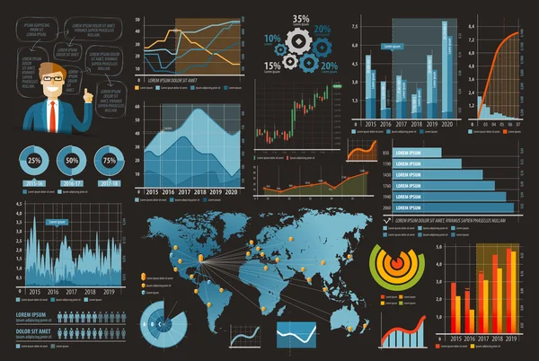 Gambar vektor infografis desain templat bisnis dan keuangan. set grafik, grafik, diagram - Stok Vektor