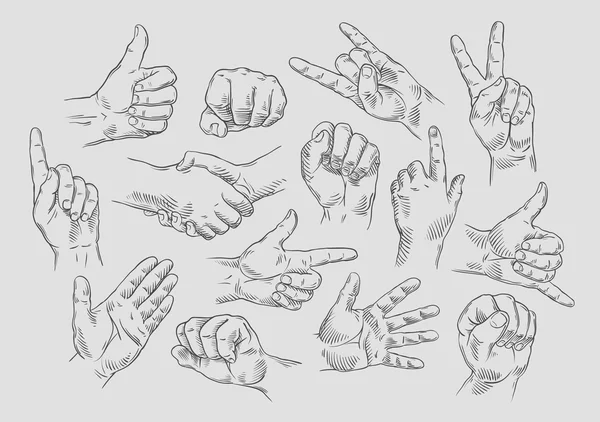 Hand collection - vector line illustration — Stock Vector