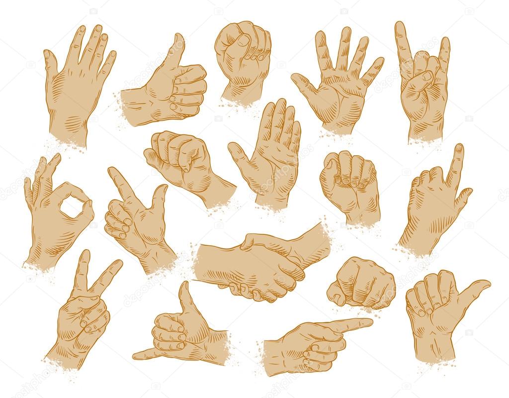 hand gestures. set of vector symbols and icons