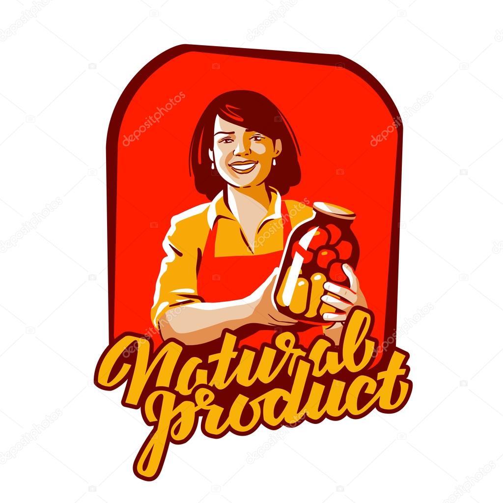 Young woman with jar of pickles in hand. vector illustration