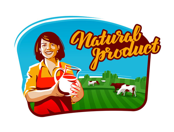 cow milk vector logo. milkmaid, farmer or farm icon