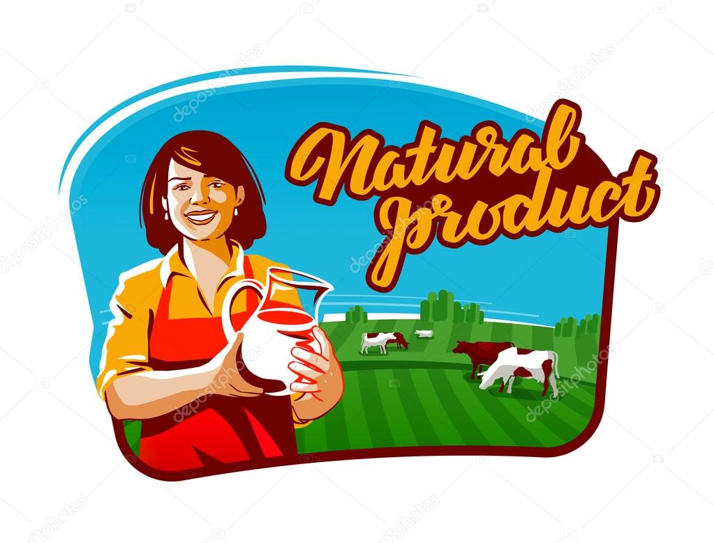 cow milk vector logo. milkmaid, farmer or farm icon