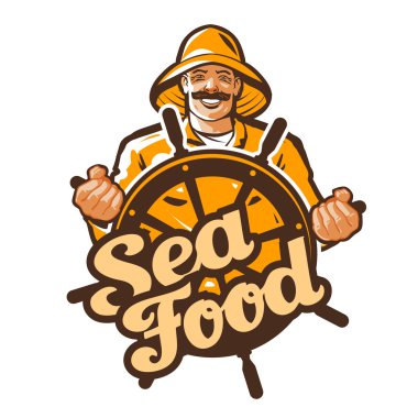 Deniz ürünleri vektör logosu. balıkçı, fisher, fener veya balıkçı gemisi simgesi