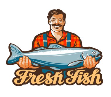 taze balık vektör logosu. Balıkçılık, olta balıkçılığı veya balıkçı, fisher, fener simgesi