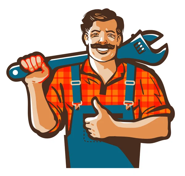 Logo wektor usług wodno-kanalizacyjnych. hydraulik ikona pracownika lub naprawy — Wektor stockowy
