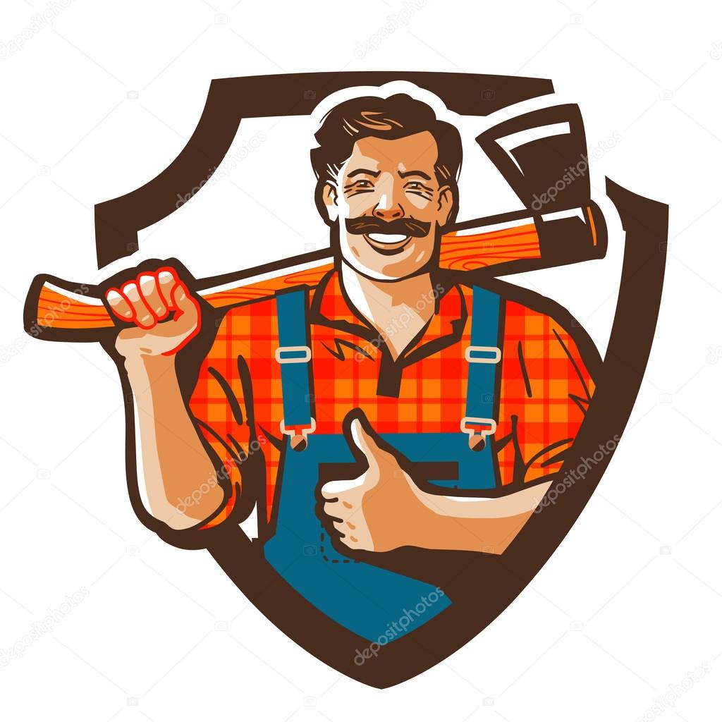 Woodcutter with axe in hand isolated on white background. vector illustration