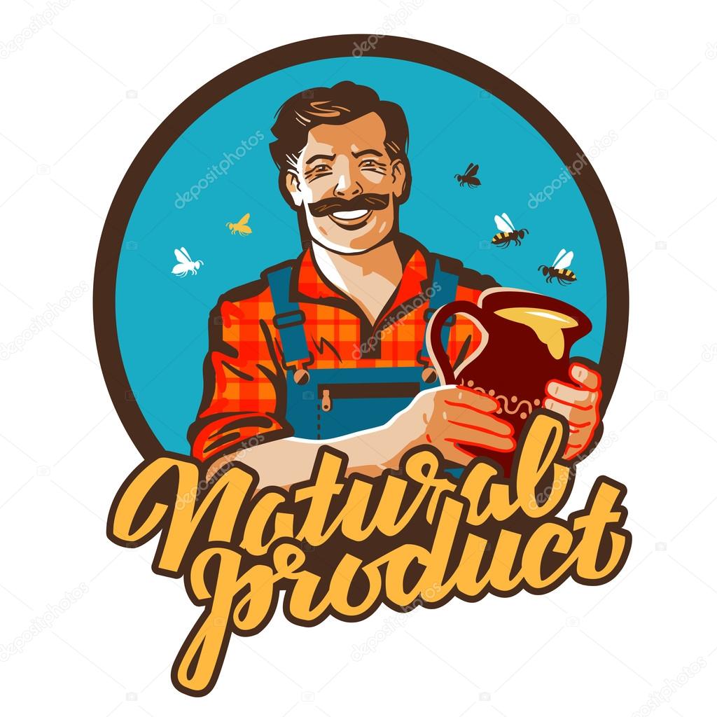 Beekeeper keeps the honey jar in his hands. vector illustration