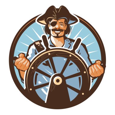 Pirate ship vector logo. Jolly Roger, journey or corsair icon clipart