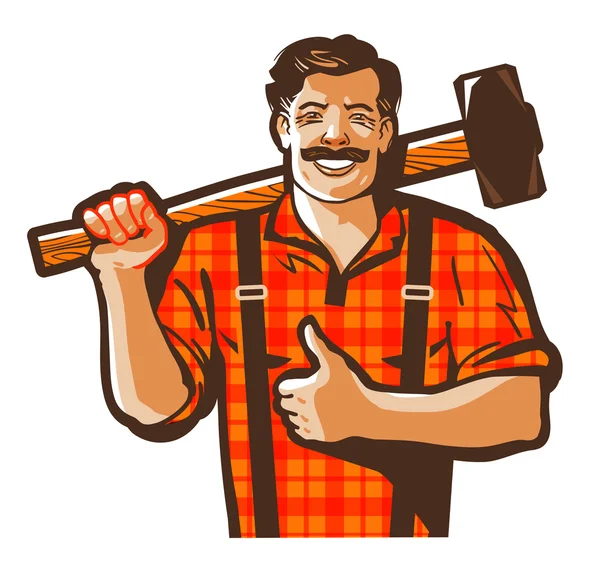 Construction worker vector logo. workman, laborer or blacksmith icon — Stock Vector