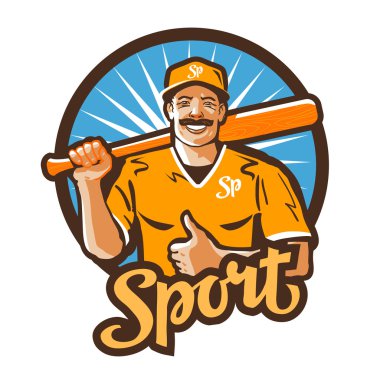 Beyzbol oyuncu vektör logosu. şampiyonluk, şampiyon ya da spor simgesi