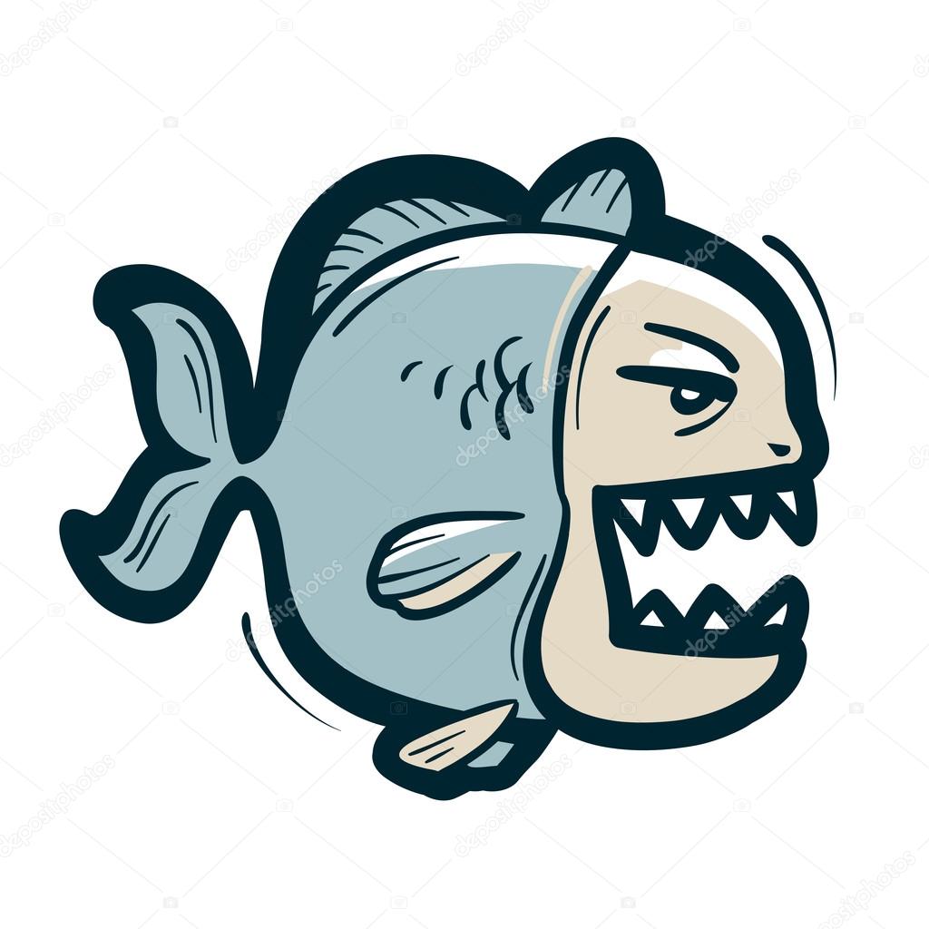 Funny angry piranha isolated on white background. vector illustration