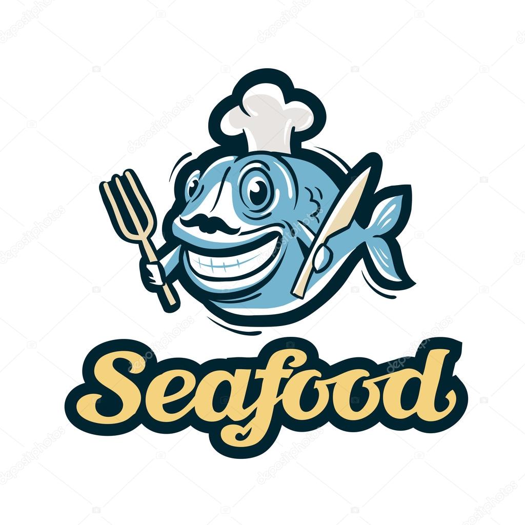Fun fish in chef hat isolated on a white background. vector illustration
