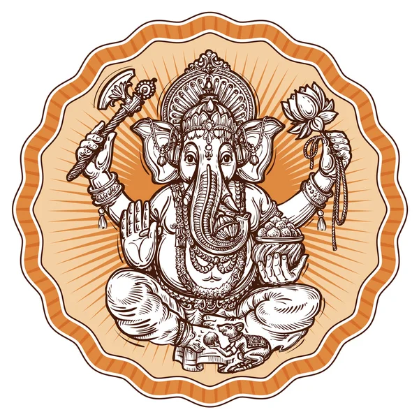 Ganesh Chaturthi. hand-drawn sketch religious symbol of hinduism. vector illustration — Stock Vector