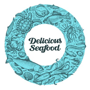 lezzetli deniz ürünleri. Gıda tema üzerinde çizilmiş Eskizler ver. vektör çizim