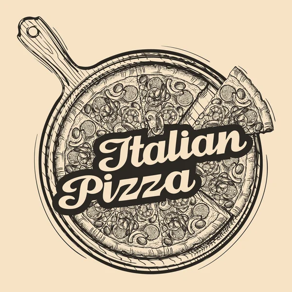 Pizza italiana. Comida extraída a mano. Dibujo vector ilustración — Archivo Imágenes Vectoriales