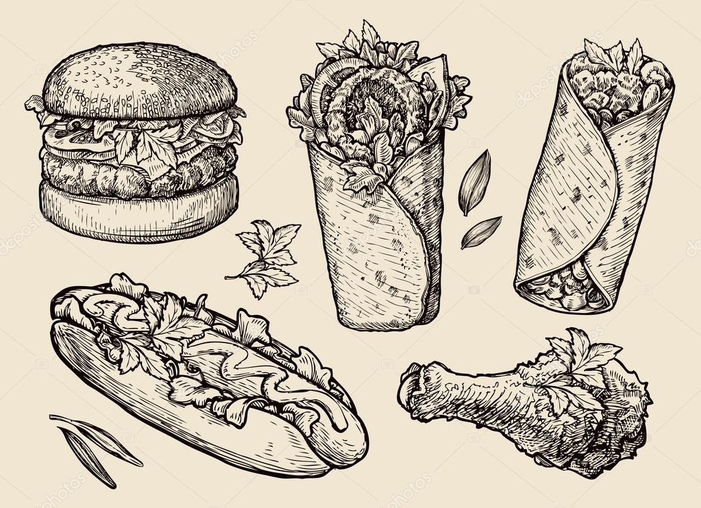 Collection of hand drawn food. vector illustration