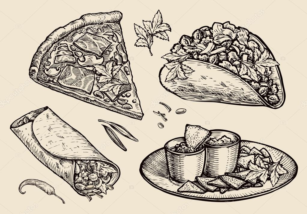 Collection of hand drawn food. vector illustration