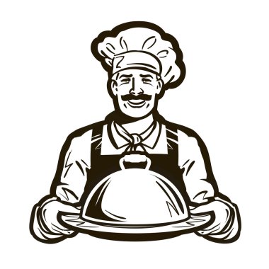 aşçı, aşçı vektör logosu. Restoran, kafe ya da yemek, yemek, gıda simgesi
