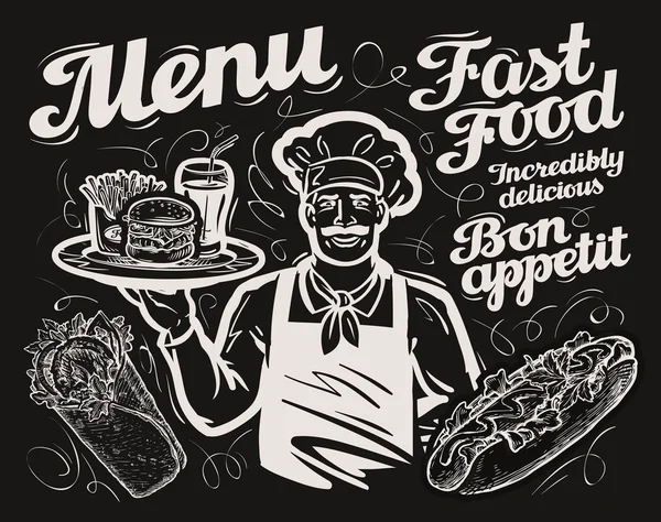 Fast food. modelo de menu quadro-negro vetorial para restaurante, café e restaurante, restaurante, bistrô — Vetor de Stock