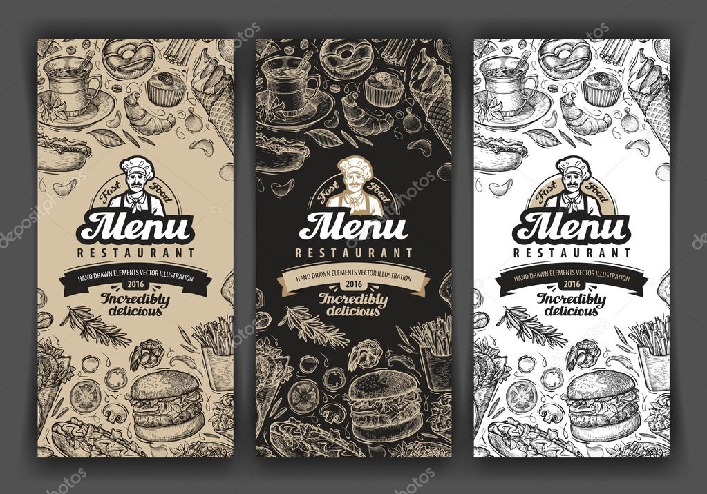 vector vintage sketch food illustration design template menu covers diner menu design