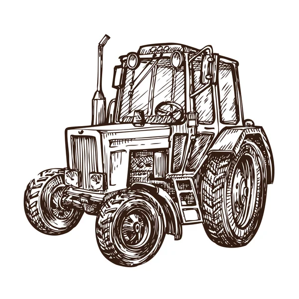 手工绘制的农用拖拉机。素描矢量图 — 图库矢量图片