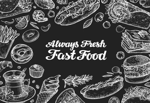 Comida rápida. diseño vectorial plantilla menú restaurante o cafetería — Vector de stock