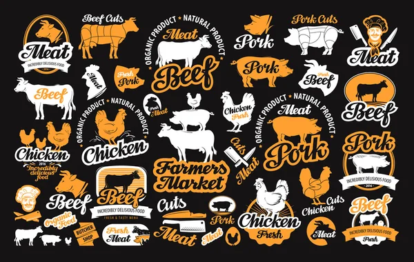 Vector set of butchery labels, logos, icons and design elements — Stock Vector