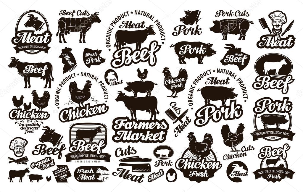 Butchery, meat. Set logos, icons, elements, labels. vector illustration
