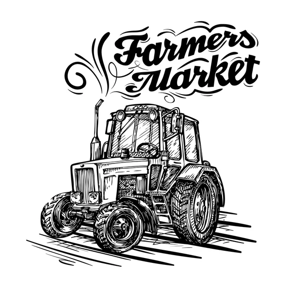 Trator de fazenda vetorial desenhado à mão isolado em um fundo branco — Vetor de Stock