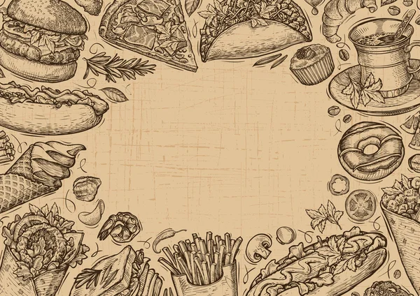 벡터 빈티지 패스트 음식입니다. 템플릿 디자인 메뉴 레스토랑 또는 카페 — 스톡 벡터