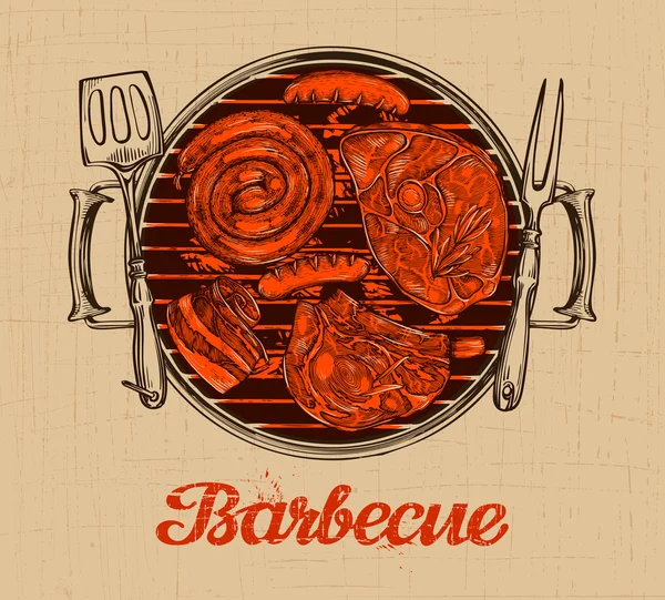 Une soirée barbecue. Barbecue vecteur modèle de menu restaurant design ou café — Image vectorielle