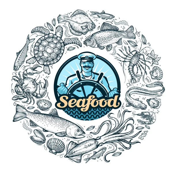 Deniz ürünleri ya da yiyecek. vektör çizim — Stok Vektör