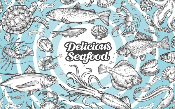 Vector hand drawn seafood, food. Vintage illustration — Stock Illustration Vector hand drawn seafood, food. Vintage illustration Royalty Free Stock Illustrations