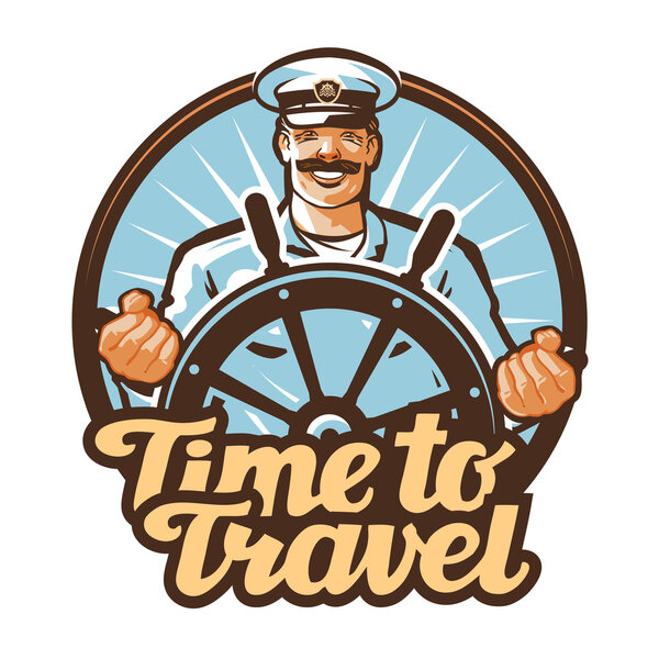 travel vector logo. journey or sailor, ship captain icon