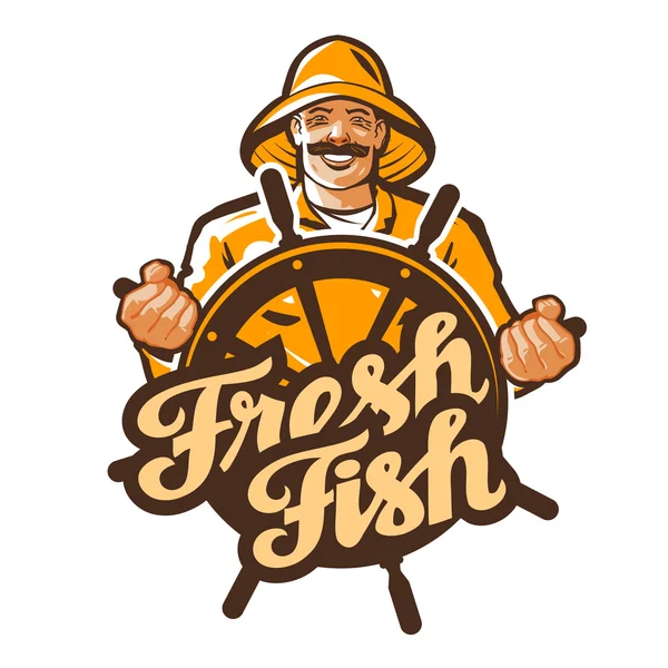 Logo wektor rybak. Fisher, wędkarz lub połowów ikona — Wektor stockowy