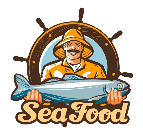 Logo vektor makanan laut. memancing atau ikon ikan segar - Stok Vektor