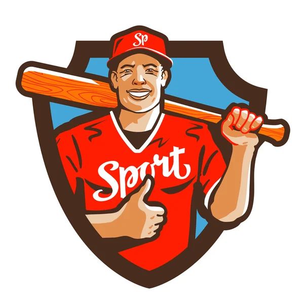 Baseball player vector logo. sport or mascot icon — Stock Vector