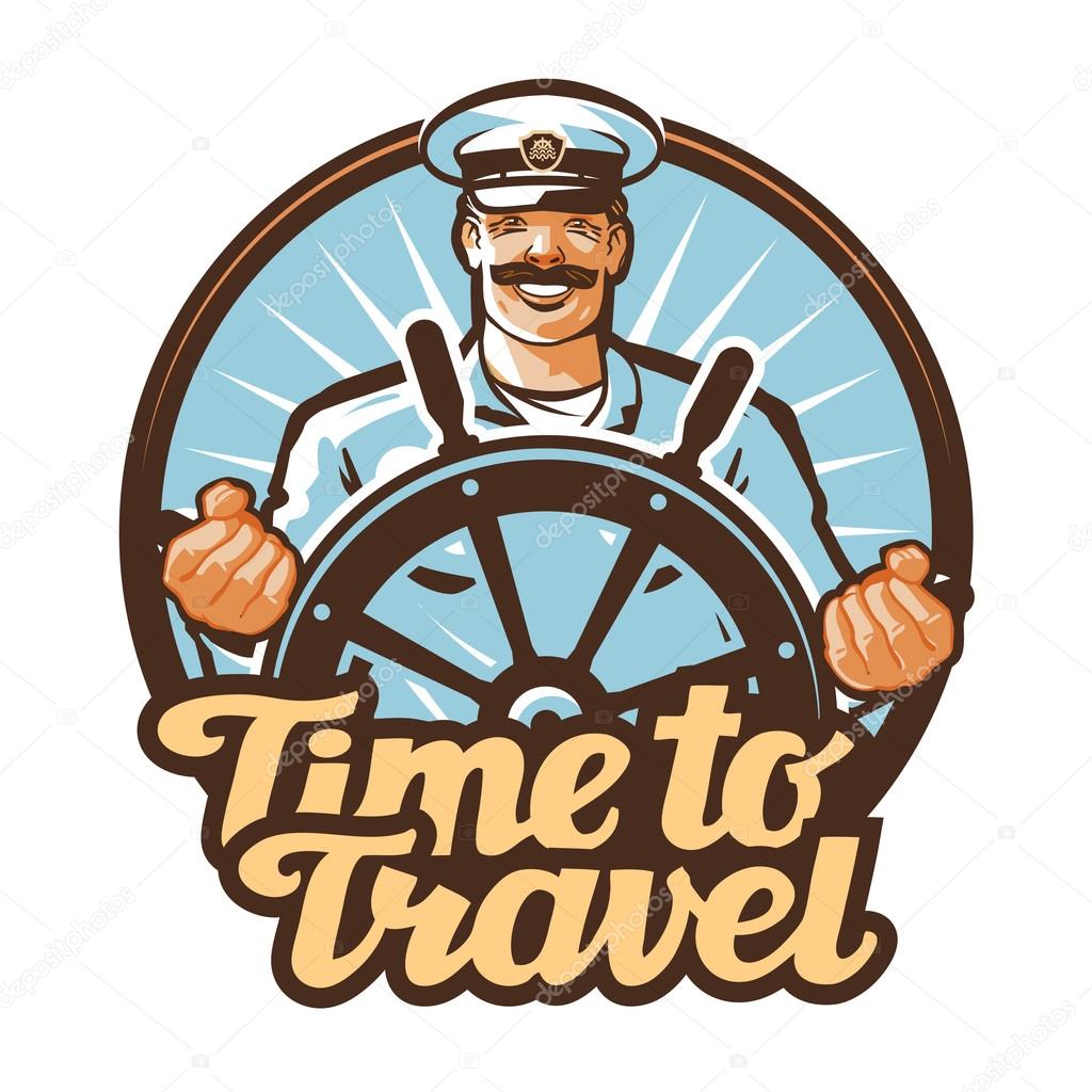Travel vector logo. journey or sailor, ship captain icon