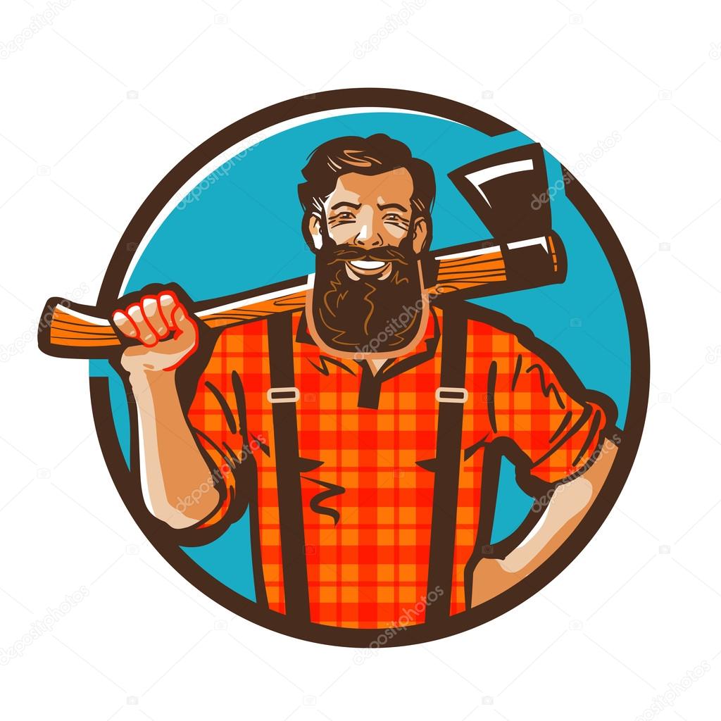 Woodcutter vector logo. lumberjack or carpenter icon