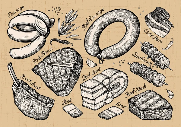 Meat, food. set sketch elements hand drawn. vector illustration — Stock Illustration Meat, food. set sketch elements hand drawn. vector illustration Stock Vector