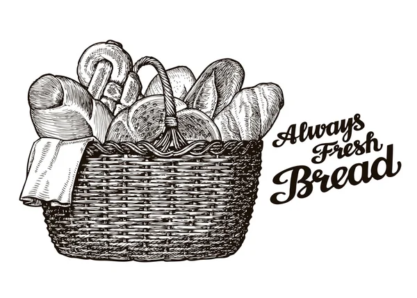 パン、パン屋さん。食べ物の手描きのスケッチ。ベクトル図 — ストックベクタ