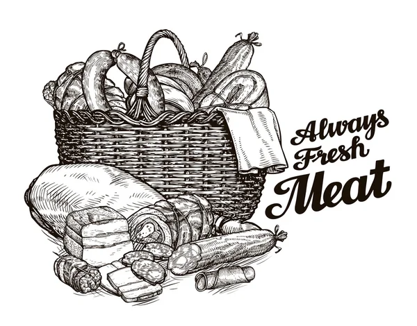 Meat products. hand drawn sketches of food. vector illustration — Stock Illustration Meat products. hand drawn sketches of food. vector illustration Stock Vector