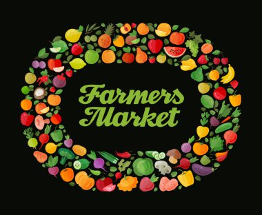 Meyve ve sebze vektör arka plan. Modern düz tasarım. Sağlıklı gıda