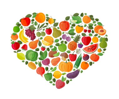 meyve ve sebze kalp. vektör çizim