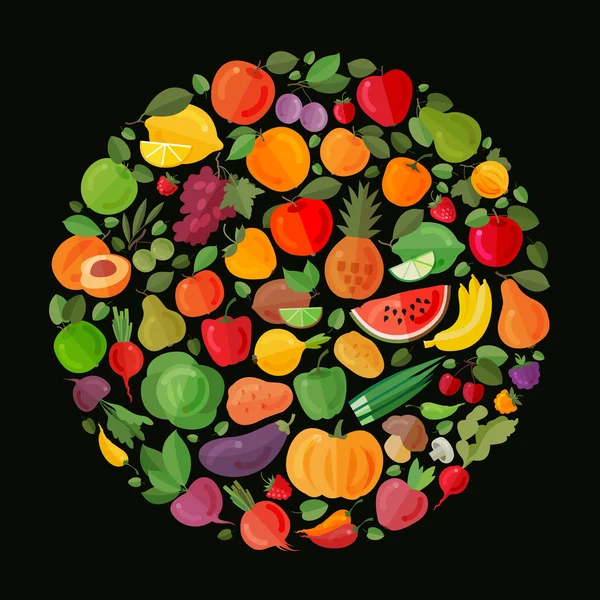 Fruits et légumes. Illustration vectorielle des icônes alimentaires biologiques — Image vectorielle