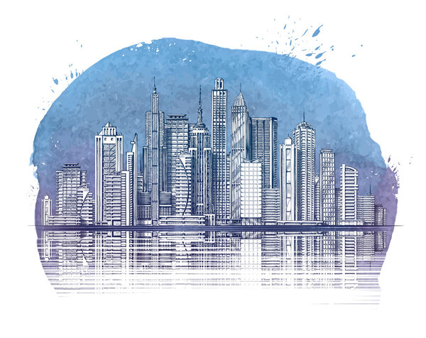 Modern City. Buildings and Skyscraper. Urban landscape banner. Vector illustration