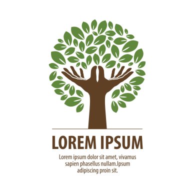 Soyut ağaç eller ve yaprakları yapılmış. Doğa logo veya ekoloji. Çevre koruma, doğa koruma, organik, Eko Dostu simge, sembol
