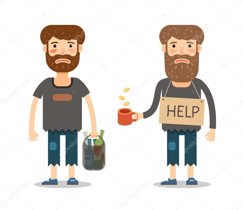 Alms for the poor. Homeless or street beggar. Unhappy man in filthy rags. A  starving homeless man begging with a Cup in hand Stock Vector by  ©sergeypykhonin 112998682, image size:1023x885