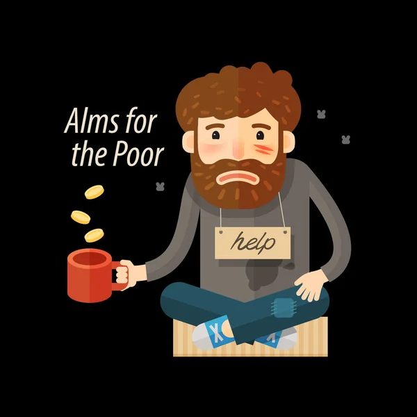 Mendigo callejero. Icono de desempleado o sin hogar. Ilustración del vector de limosnas — Vector de stock
